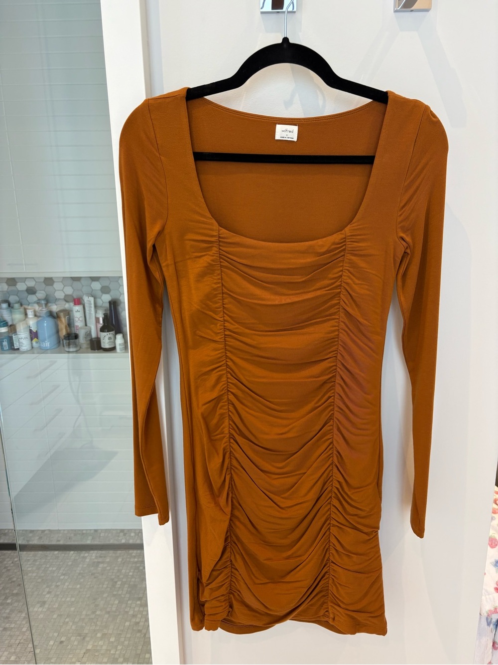 Wilfred Ruched Long-Sleeve Square Neck Dress